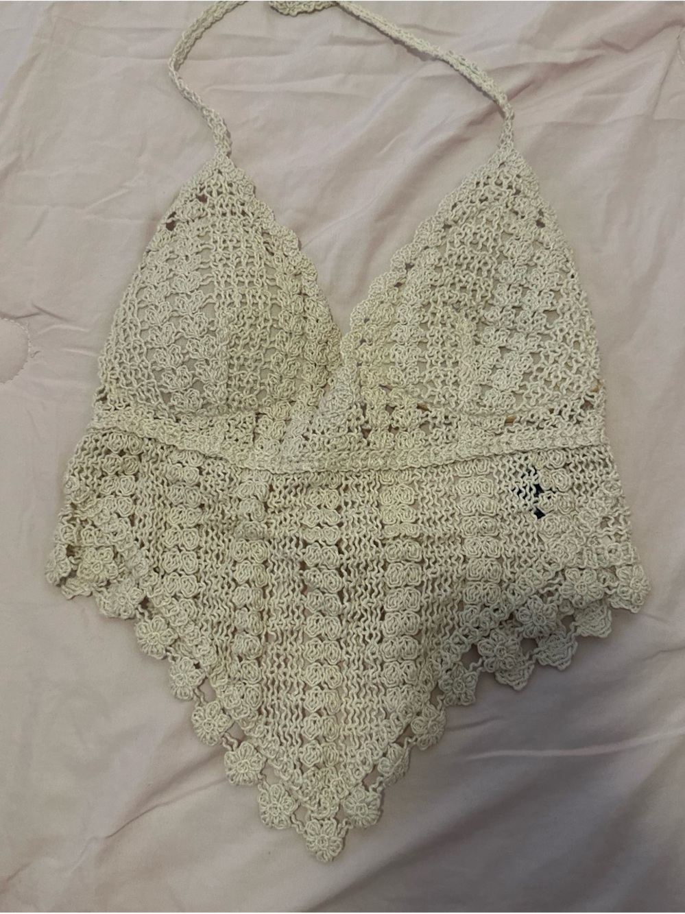 SHEIN Cream Crochet Halter Top